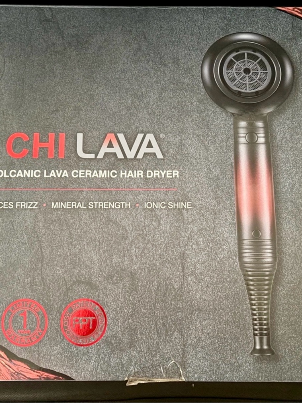 CHI Lava Volcanic Ceramic Hair Dryer — Black and Red Accent